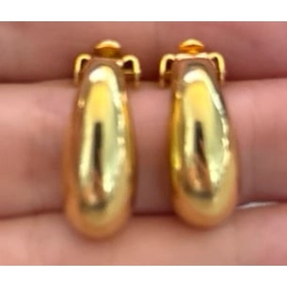 Gold puffy J hoop clip-on earrings